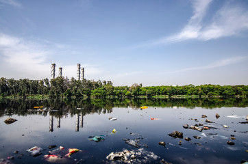Industrial Landscape with forest and river by side