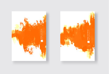 Orange ink brush stroke on white background. Japanese style.