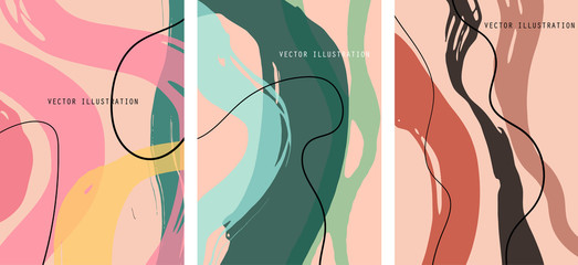 Creative color doodle art header set with different shapes and textures. Collage.