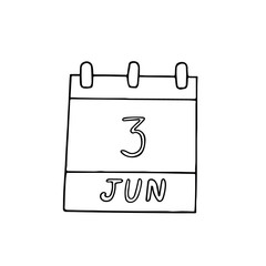 calendar hand drawn in doodle style. June 3. World Bicycle Day, date. icon, sticker, element