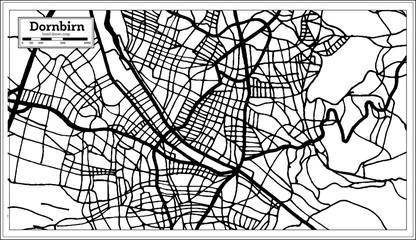 Dornbirn Austria City Map in Black and White Color in Retro Style. Outline Map.