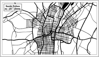 Sankt Polten Austria City Map in Black and White Color in Retro Style. Outline Map.