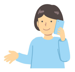 水色の服を着た/スマートフォンを持つ女の子