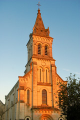 French village church in the evening sunlight