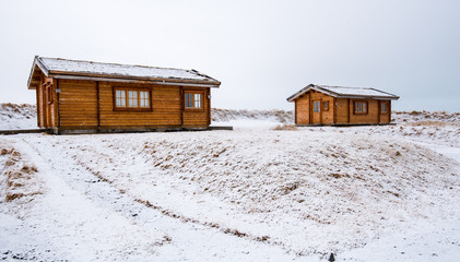 Holiday chalet in winter at Snaefellsnes peninsula in Iceland