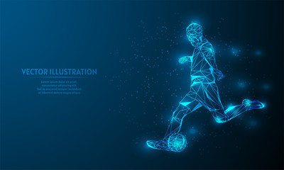 Glowing soccer on blue abstract background. low poly soccer  backgraound. lines and triangles on blue background. © Fflat.HDS