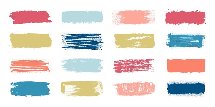 Brush Paint Swatch. Makeup Strokes With Fashion Pastel Colors, Banners With Patch And Smudge Effect. Vector Set Illustration Of Dab Grunge Labels For Text On White Background