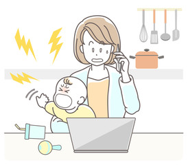 テレワークのトラブル_育児