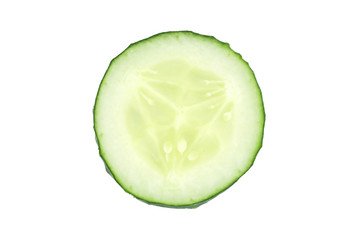 close up of green cucumber slice isolated on white
