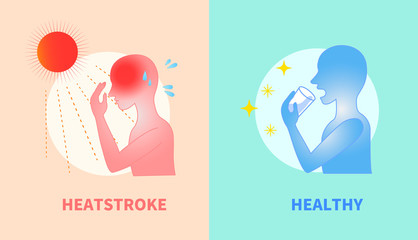 Summer heatstroke silhouette figures 
 illustrations