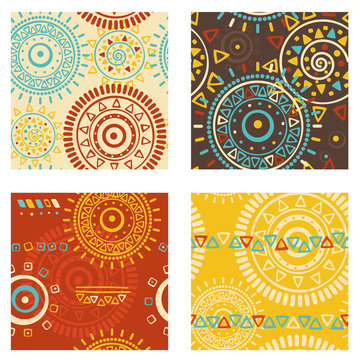 Set of seamless patterns with tribal ornaments