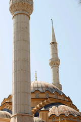 Mosque, minarets and dome. The largest mosque on the Antalya coast.Beautiful  Mediterranean architecture. Sights of the Antalya coast.