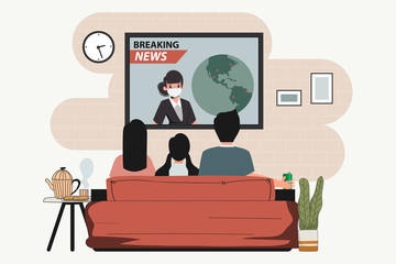 Families watching the news at home and catching up on news with tv.
