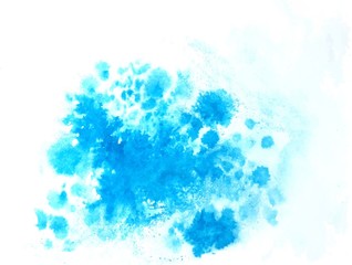 Vector watercolor splatter background, blue on a white background