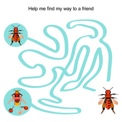 Puzzle for a child. Help the bee get to a friend