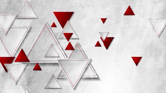 Tech red moving triangles on white grey grunge background. Seamless looping. Video animation Ultra HD 4K 3840x2160