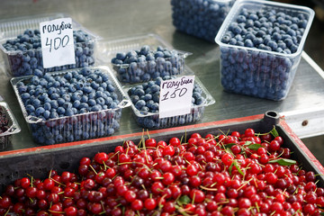 Natural background with red cherry fruits