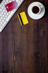 Payment by credit card. Concept with keyboard top view copy space