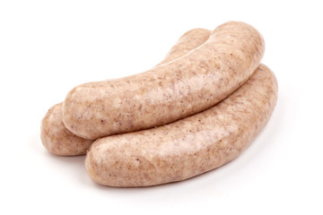 Raw sausages for grill, isolated on white background
