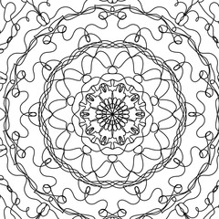 Curved lines, curls mandala coloring. Abstract pattern. Circles and lines, shapes.