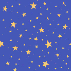 Watercolor seamless pattern with stars on a blue background drawn by watercolor.