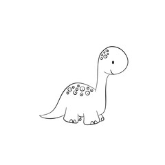 Cute dinosaur on white background. Dinosaur illustration, cartoon dino collection. Hand drawn line dino for kids