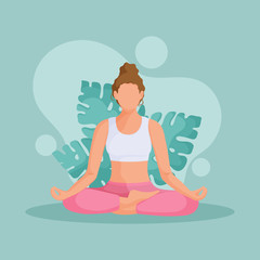 Obraz na płótnie Canvas Young woman sits in the lotus position and meditating. The concept of yoga, meditation and relax. Health benefits for the body, mind and emotions. Vector illustration.