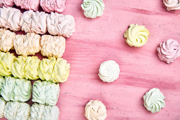 Sweet homemade marshmallow, background from multicolor pastel zephyr