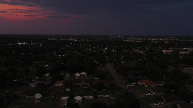 Residential neighborhood at dusk, Bryan, Texas, USA