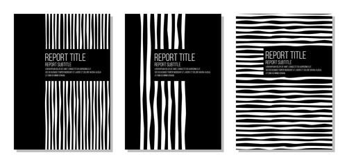 black and white simple striped report or publication cover, flat vector page template