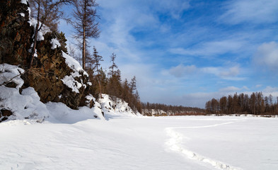 Winter landscape of the river valley.