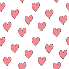 Valentines day seamless pattern doodle heart background pattern. Marker drawn different heart shapes. Hand drawn ornament