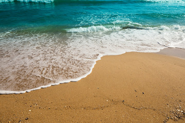 Beautiful sea waves at sandy beach. East Sea of Korea.