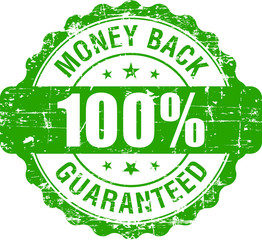 100% Money-Back Guaranteed grunge rubber stamp, vector illustration. 