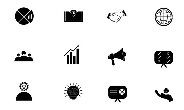 Corporate vector icon sets in black and white. Simple office related icon set with business idea. Clean illustration of professional corporate business icon set