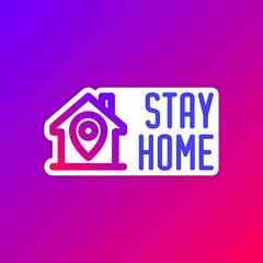 editable stroke line icon of Stay home for Social media in support of self isolation. staying at home Prevent coronavirus spread. Covid19 perfect outline single icon hashtag stayhome Isolated on white