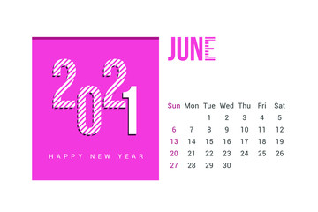 June 2021 Calendar Template Design with white Background. Week starts on Sunday. Calendar 2021 template Design Vector.
