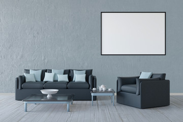 Ambiente di casa. Salotto con divano, poltrone ed elementi di arredo..