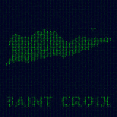 Digital Saint Croix logo. Island symbol in hacker style. Binary code map of Saint Croix with island name. Attractive vector illustration.