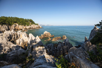Fototapeta na wymiar Sea landscape with beautiful natural rocks. East Sea Gangwon-do, Korea