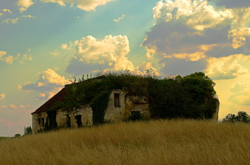 Long-abandoned farm outbuildings in France