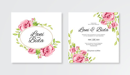 Beautiful floral wedding invitations card template with watercolor hand paint