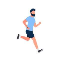 The guy is running. A man in shorts and a T-shirt is running. Isolated. Vector.