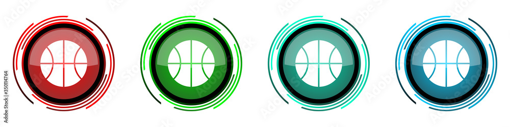 Aufkleber Ball round glossy vector icons, set of buttons for webdesign, internet and mobile phone applications in four colors options isolated on white background