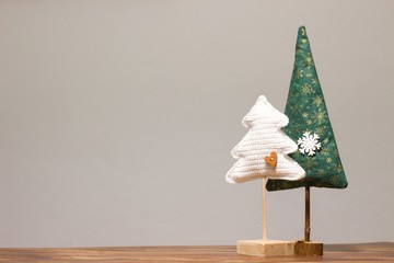 Beautiful photo of Christmas decorative crocheted, knitted and sewn diy (home made) trees with heart and snow flake