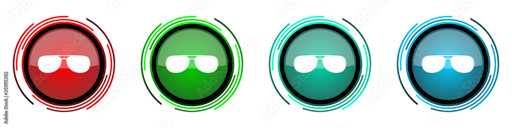 Fototapete sun glasses, sunglasses round glossy vector icons, set of buttons for webdesign, internet and mobile