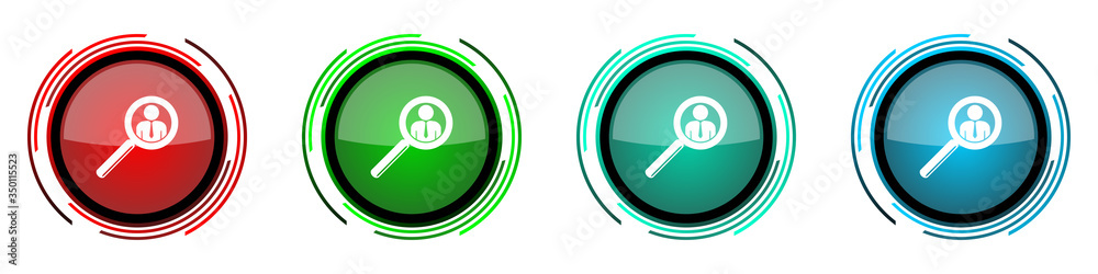 Poster search round glossy vector icons, human, person, job, man set of buttons for webdesign, internet and