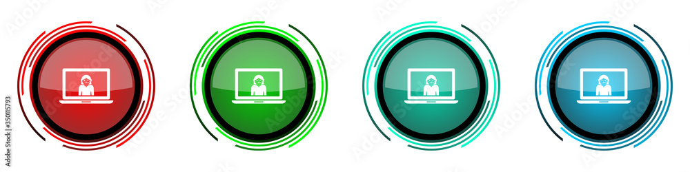 Poster Help round glossy vector icons, call service, support set of buttons for webdesign, internet and mobile phone applications in four colors options isolated on white background