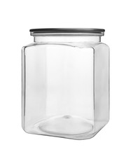 Empty transparent glass jar isolated on white