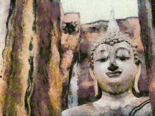 The Sukhothai Historical Park World Heritage Tourist attractions in Thailand Illustrations creates an impressionist style of painting.